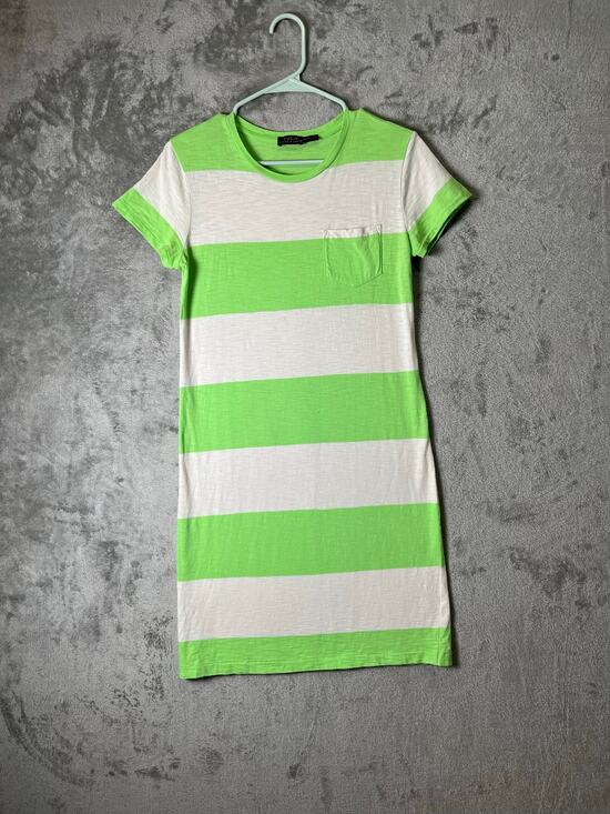 Polo by Ralph Lauren Dresses & Skirts - Polo Ralph Lauren Stripe T Shirt Dress Neon Green White Pocket Women's Medium